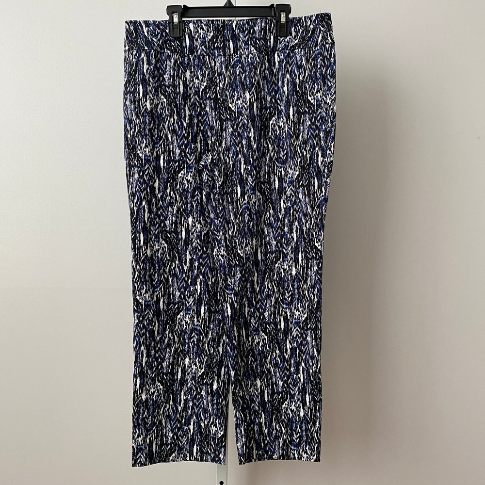 One World M Blue Art Abstract Print Straight Leg Pull On Stretch Pants Casual